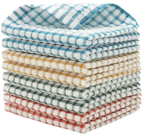 HFGBLG Cotton Cleaning Rags Terry Dish Cloths for Washing Dishes, Set of 8 Dish Rags for Cleaning, Light and Soft Dish Towels for Kitchen Drying Dishes, 11.8 Inch x 11.8 Inch (Mix Color)