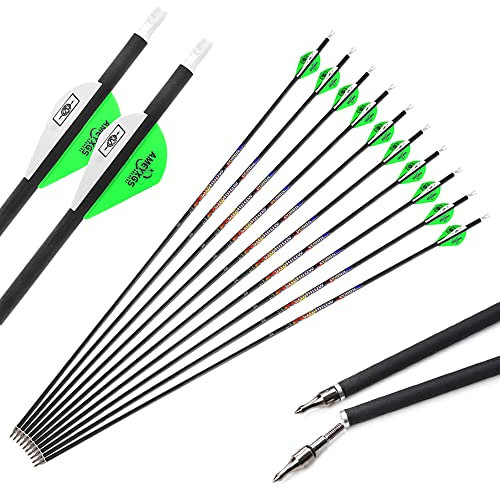 SHARROW Bogenschießen Carbonpfeile 31 Zoll Carbon Pfeile Spine 250-600 Bogenpfeile Jagdpfeile für Compound und Recurve Bogen (Spine 400, 12 Stück)