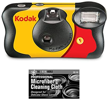 Bundle of Kodak Funsaver 35mm One-Time Single-Use Disposable Camera (ISO-800) with Flash - 27 Exposures with Microfiber Cloth