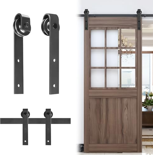 YUENFONG Herraje para puerta corredera de 183 cm, sistema de rieles para puertas correderas, juego de herrajes de acero al carbono para puertas de madera, puertas de metal, armarios de pared