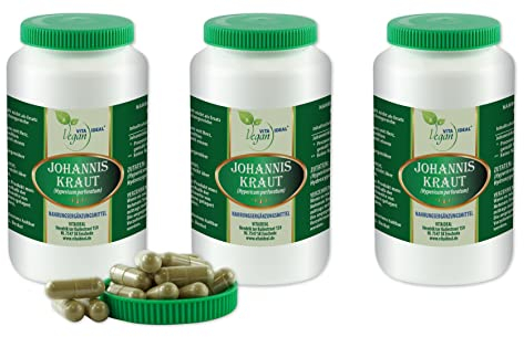 VITA IDEAL Vegan® Johannis - Kraut 3x 360 Kapseln - Hypericum perforatum - Tagesportion 750mg Johanniskraut reines Pulver. Pflanzlich, natürlich und ohne Zusatzstoffe, original von VITAIDEAL.