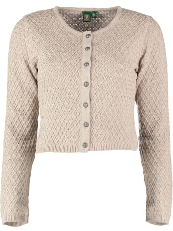 OS Trachten Damen Strickjacke Trachtenjacke Cardigan mit Rundhalsausschnitt Quivun, Größe:42, Farbe:Natur