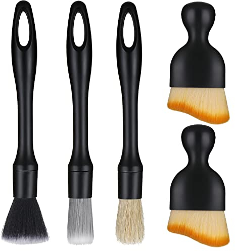 Firtink 5 PCS Car Detailing Brush Set, Car Interior Detailing Brushes Auto Ultra-Soft Detail Cleaning Brush Dust Removal Brushes Tool for Interior/Exterior Automotive Trim Wheel Rim Engine