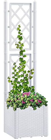 VACARX Cama elevada de jardín con enrejado y sistema de riego automático, color blanco