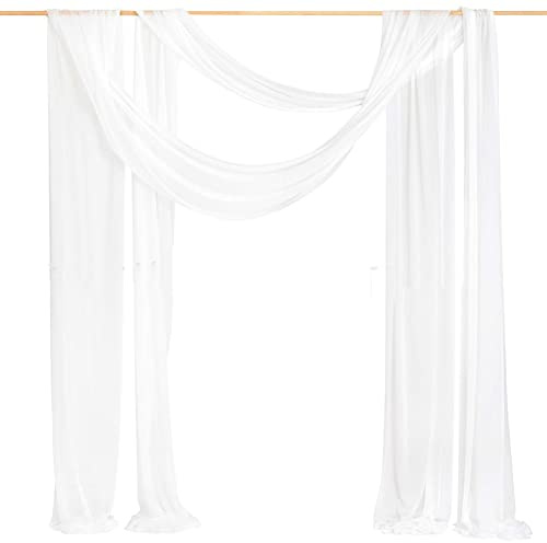 Yurosiay 2 Stück 77cm×10m Hochzeitsbogen Vorhang Chiffon Stoff Hochzeitsbogen Deko Tüll Fotovorhang Drapierstoff Hochzeitsbogen Querbehang Freihanddeko Tüll Vorhang für Party Hochzeit Weiß