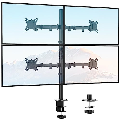 IMtKotW Monitor Tischhalterung 4 Monitore für 17-32 Bildschirme, Superlange Stange Monitor Halterung Neigbar Schwenkbar und höhenverstellbar Monitorhalterung Stütze 9 kg pro Arm, VESA 75/100 mm