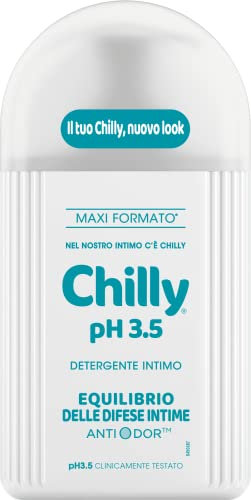 Chilly, Detergente Intimo pH 3.5, Equilibrio per le difese intime, con Anti-Odor, formulato a pH acido per stimolare la naturale azione di difesa dei lattobacilli, pH 3.5, Clinicamente Testato, 300 ml