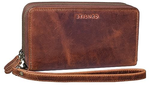 STILORD Bryan Geldbörse Handgelenk Herren Leder mit Handschlaufe Geldbeutel Portemonnaie RFID Wallet Herren Handytasche Handgelenktasche Echtleder Farbe:Kara - Cognac