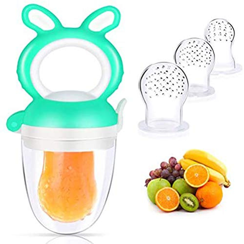 Baby-Früchte-Schnuller mit Silikon-Nippel, BPA-frei für, Lebensmittelechter PP-Griff, Transparente Abdeckung, Kindersicherung, Gefrorenes Obst und Gemüse Aufbewahren (Grün)