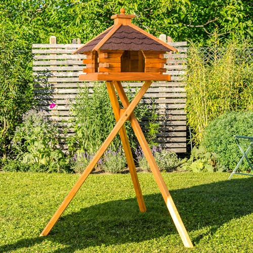 Deko-Shop-Hannusch Vogelhaus wahlweise mit Ständer und Solarbeleuchtung, Verschiedene Dachfarben (Vogelhaus mit Solar und Ständer, Dach Bitum rot)
