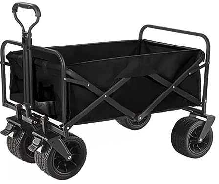 DRMEE Bollerwagen Klappwagen, Tragbar, Faltbar, 150 L, Großes Fassungsvermögen, Outdoor-Camping-Tisch, Licht-Grillwagen Gartenanhänger