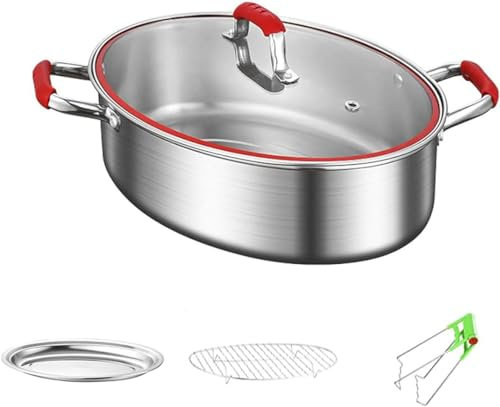 EdirFtra Forma Ovale 38 Cm Pentola A Vapore Pesce, Vaporiera Professionale Acciaio Inossidabile, Multifunzione Strumento da Cucina Universale per Fornelli A Induzione, Fornelli,A