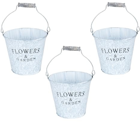 levandeo 3er Set Pflanztopf Metall H13cm Weiß Gewischt Kräutertopf Flowers & Garden Mini Eimer Verzinkt Gartendeko Blumentopf