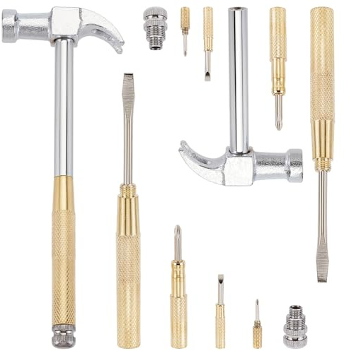 OLYCRAFT 2 Sets 6 in 1 Metal Hammer & Screwdriver Set Multifunctional Metal Mini Hammer Small Multitool Hammers with Slotted/Flat Head Phillips Screwdriver Hammers Tools for Home Repair - Silver Gold