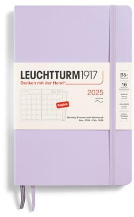 LEUCHTTURM1917 370803 månadsplanerare och anteckningsbok 2025, paperback B6+ mjukt fodral – 16 månader, linjerad – lila, engelska