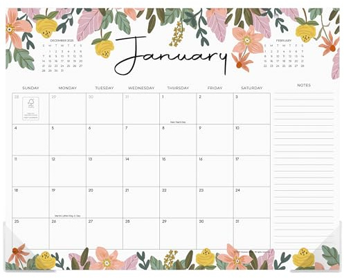 Desk Calendar 2026, Dexmon Desk Pad Calendar 15 x 12 Inch 18 Months Runs From January 2026 to June 2027, Floral Design Calendar 2026 for Home School and Office