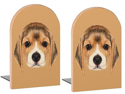 Buchstützen mit niedlichem Beagle-Hunde-Kopf, dekorative Holz-Buchstützen für Regale, Zimmer, Schreibtisch, Heimbüro, Buchstopper für Zeitschriften, Bücher, DVDs, 2 Stück