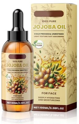Organic Jojoba Oil Cold Pressed, 100% Pure World Natural Jojoba Oil Vegan for Skin, Nails, Hand, Body and Face, 100 ml Vitamin C Oil Soothes Sensitive Skin Suitable for All Skin Types