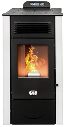 STUFE A PELLET ITALIA San Diego 14 Kw Canalizzata - Stufa ad Aria Ventilata Efficienza 92% Scalda 130m² Autonomia 20H Programmabile 5 Velocità e Potenze Garanzia 24 Mesi Bianco