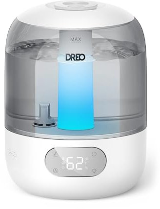Dreo Humidificador para dormitorio con sensor, humidificadores ultrasónicos de niebla fría silenciosa de 26 dB para el hogar, boquilla de 360°, tiempo de funcionamiento de 30 horas, indicador de luz