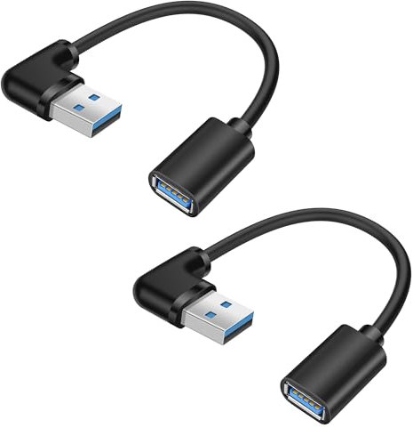 YACSEJAO 90 Degree USB 3.0 Extension Cord 2Pack 0.5FT/15CM USB Type A Male to Female 5Gbps Data Transfer Extender Converter Adapter Cable (Right Angle)