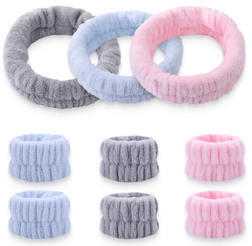KOLZEMV 9 stycken ansiktspannband och spa armband för smink och ansiktstvätt - elastiskt band för dusch, sport och yoga