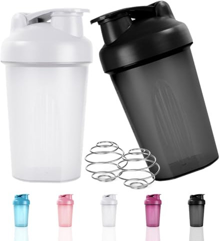 ACWOO Protein Shaker 500ml, Proteína Shaker a Prueba de Fugas con Bola Mezcladora, Botella Mezcladora de Batidos de Proteínas, Taza para Batidos de Proteínas para Fitness (Blanco + Negro)