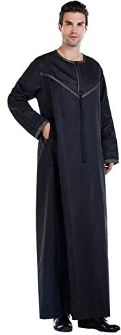 MODSGUE Abaya Muslim Herren Muslim Kaftan Naher Osten Morgenmantel Dubai Thobe Lose Nachthemd Vintage Herrenkleidung Saudi Arabische Reisebademantel (Black #1, XXL)