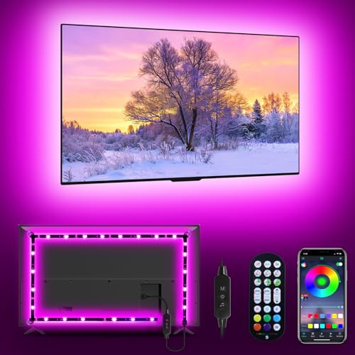 Daymeet TV LED Lights, TV Lights for 43-65 Inch Music Sync TV Led Backlights RGB Color Changing Strip Lights with Remote APP Control, Led Strip Lights for Bedroom Christmas Party Decor