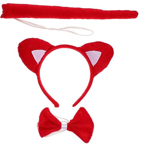 JEWEDECO Fuchsohr-stirnband Mit Und Schleife Set Tier-cosplay-set Für Halloween Kostüm Zubehör Festivals Bühnenauftritte Cosplay Anlässe
