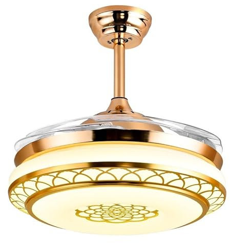 PTLYE Ventilador de Techo Invisible con aspas retráctiles, lámpara Colgante de 42 Pulgadas, Grande, 72 W, luz infinitamente Ajustable