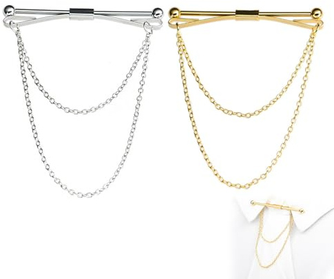 KASESSS 4 Pièces Cravate Collier Pin Classique, Épingle de Cravate Chemise avec Chaîne, Pince Cravate Homme pour Costumes Revers de Chaîne, Pince à Cravate pour Cadeau de Mariage D'affaires Fêt