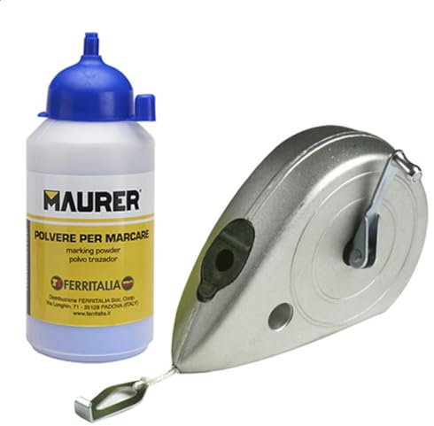 LoviStore Set Tracciatore Professionale in Alluminio con Flacone di Polvere Blu 100 gr,Lunghezza Filo 30 mt Traccialinea, Resistente ai Raggi UV, Misurazione e Tracciamento Gesso Marcatura