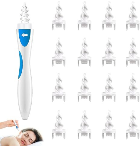 Ear Cleaner, Spiral Soft Silicone Ear Wax Removal Tool, Wax Remover, Ear Wax Remover, Earwax Remover Tool, Reusable Earwax Removal Kit with 16 Washable Tips, for Children and Adults