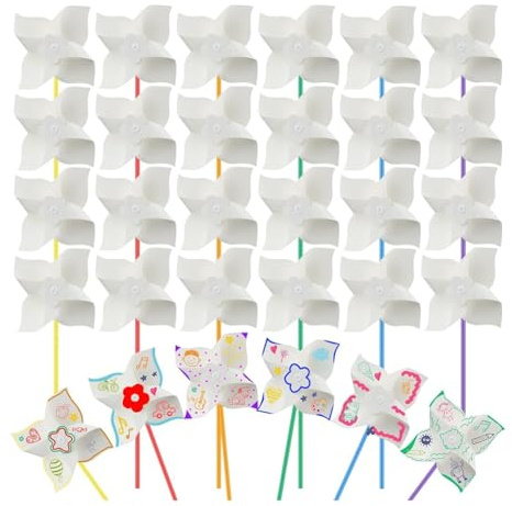 Remingtape 48 Stück DIY-Windräder zum Basteln, Weiße, Leere Windräder aus Papier zum Ausmalen für Sommeraktivitäten mit Kindern