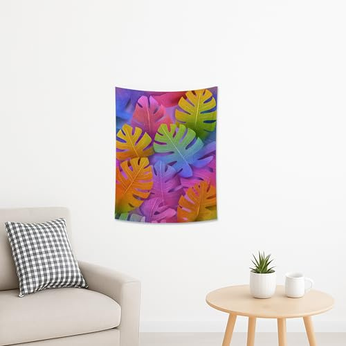 Colorido tapiz de hojas de Monstera, colgante de pared botánico tropical, decoración estética vibrante para dormitorio, sala de estar y dormitorio, perfecto para el verano, 76 x 101 cm