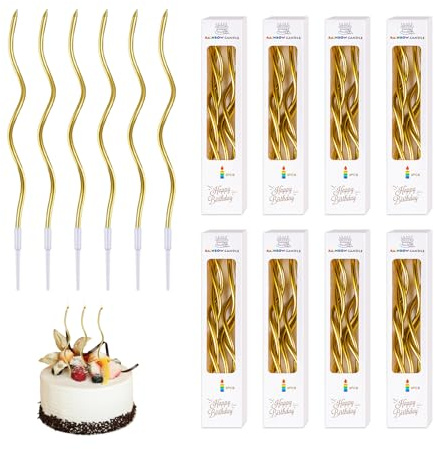 SJACXANM Bougies D'anniversaire Or, 60PCS Bougies Anniversaire Doré, Longues Et Minces Avec Supports, Bougies De Gâteau En Spirale, Bougie Anniversaire Avec Supports Pour Gâteaux Et Cupcakes (Or)