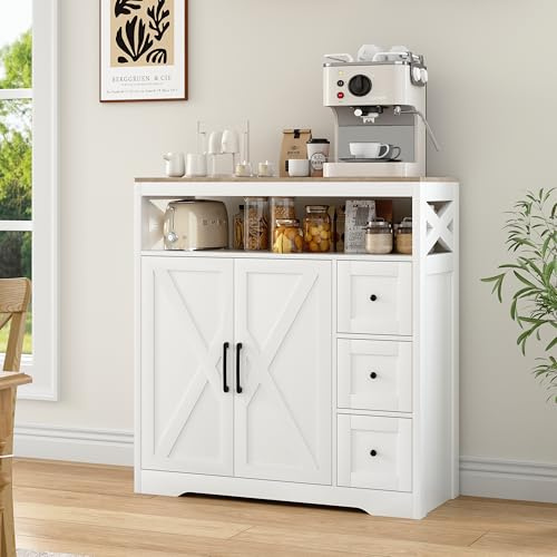BLSYHDH Aparador de cocina con 3 cajones, 1 puerta, armario de buffet, aparador, aparador, cocina, buffet, armario, aparador, aparador, armario multiusos, color blanco, 100 x 40 x 105 cm