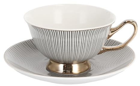 home&you - Teetasse Dottie mit Untertasse, 190ml, New Bone China Porzellan, Kaffeebecher, Teebecher, Espressotasse, Cappuccino Tasse, Geschirr Set - Schwarz