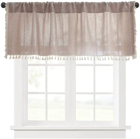 HonorHut Kitchen Curtain Short Curtains Crochet Woven Panel Curtain Cafe Bistro Curtains Tiers, Brown 132 cm×45 cm