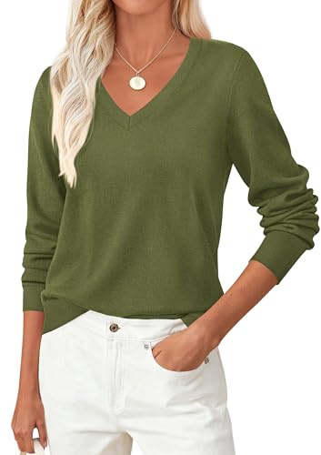 PRETTYGARDEN Fall Sweaters for Women Cozy Knit Long Sleeve V Neck Shirts