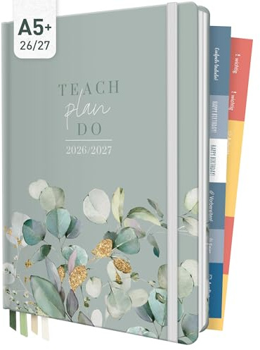 Häfft® Lehrer-Planer 2026/2027 im A5+ Format Minty Leaves