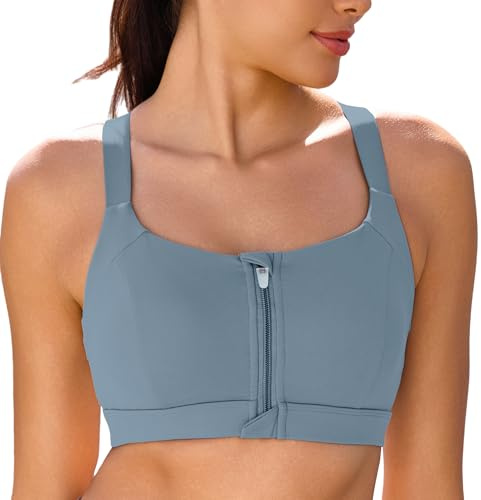 Vorcy Front Zipper Sports Bras Women High Impact Sports Bras High Support | Racerback Sports Bras Adjustable,Molded Cup,Non-removable,Workout Bra,Moisture-Wicking Fabric,for Yoga Running,Multi-Sport
