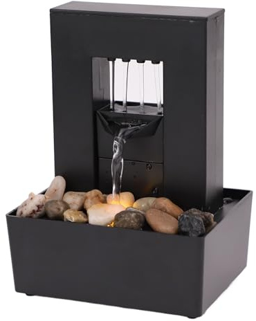 Pequeña Fuente de Cascada Interior, Luces LED, Cascada, Fuente de Escritorio de Oficina en casa alimentada por USB con decoración de guijarros 6,06 x 4,45 x 3,46 Pulgadas