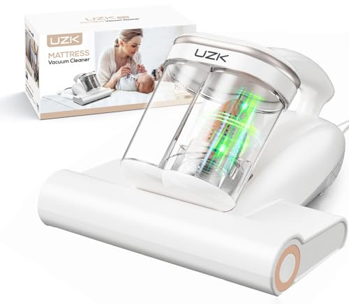 Bed Vacuum Cleaner Mattress Vacuum Cleaner,16Kpa Powerful Handheld Vacuums with UV-C Light & Double Dust Cup & High Heating & Ultrasonic & HEPA Filter for Bed Sofa(Corded,Beige White)