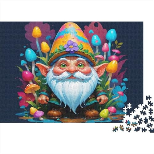 Colorful Goblin Art 1000 Pieces Flat Jigsaw Puzzle Premium Paper for Elderly Couples Letters on Back Colorful Garden Gnome Leisure Activity Parent-Child Game 52x38cm/1000pcs