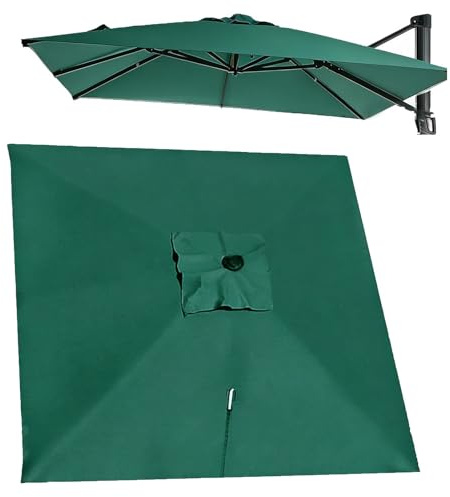 Toile de Rechange pour Parasol Déporté Carré, 8 Baleines, Housse de Terrasse, Tissu Extérieur avec Protection UV au Jardin(Green,4mx3m/13ftx10ft)