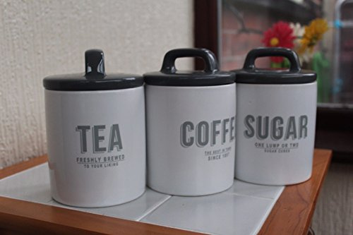 home stuff Retro Grey Set of 3 Ceramic Tea Coffee Sugar Storage Jars Canisters New
