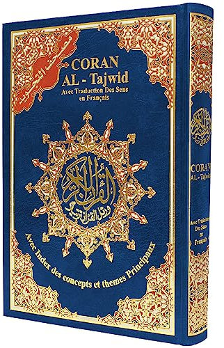 Tajweed Coran – Traduction et sujets français, taille : 17 × 24 cm – Bleu