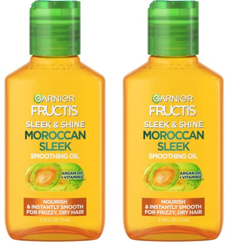 Garnier Fructis Sleek & Shine Moroccan Sleek Smoothing Oil for Frizzy, Dry Hair, Argan Oil, 3.75 Fl Oz, 2 Count (Packaging May Vary)